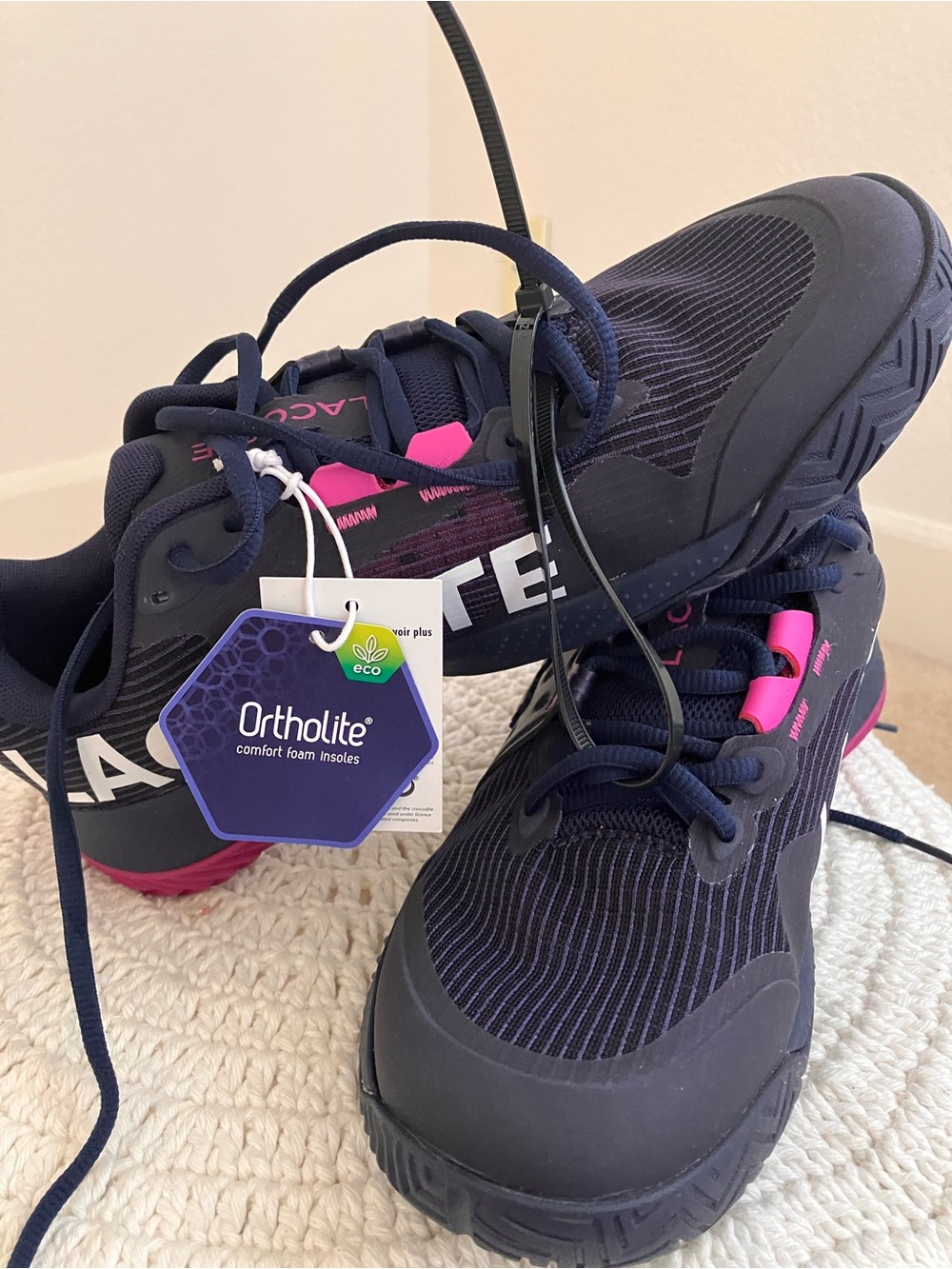 Lacoste Navy and Pink Power Serve Tennis Shoes size 9 NWT